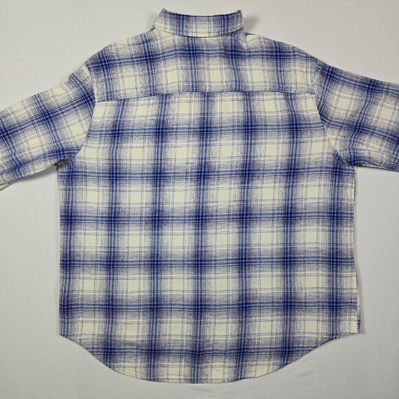 Old Navy Boyfriend Shirt L Blue White Plaid 100%‎ Cotton Flannel Oversized Fit - Picture 5 of 11